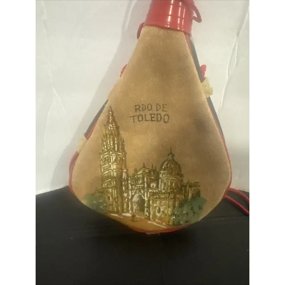 Vintage Spanish Leather Bota Wine Skin Recuerdo de Toledo Souvenir Flask Spain